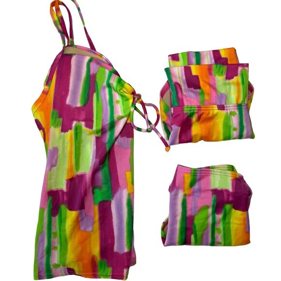 Victorias Secret Swimwear Multicolor Tankini‎ Swimsuit 34A + 2 Bottoms M / L - Picture 1 of 11